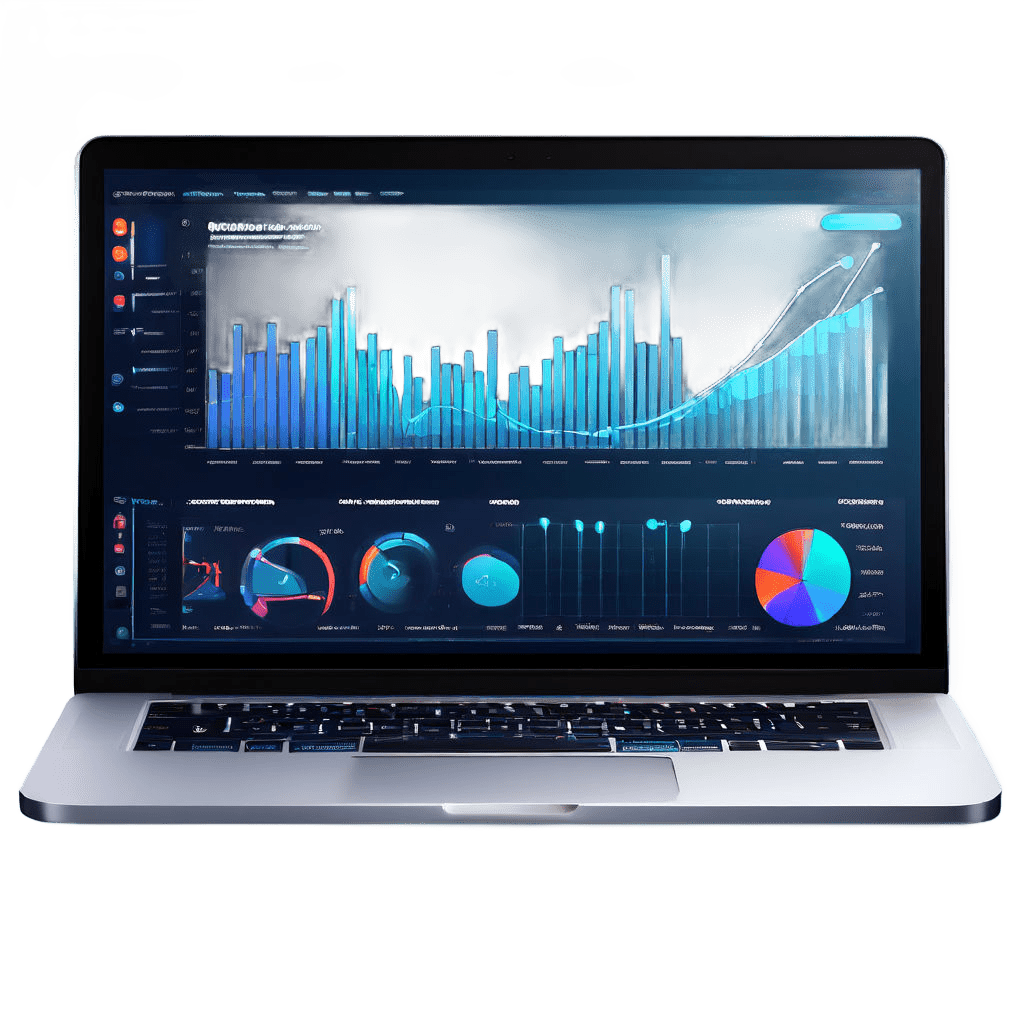 laptop med grafer och statistik